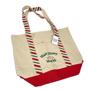 Disney Parks WDW Christmas Canvas Tote Bag Embroidered Reuseable Shopping Bag
